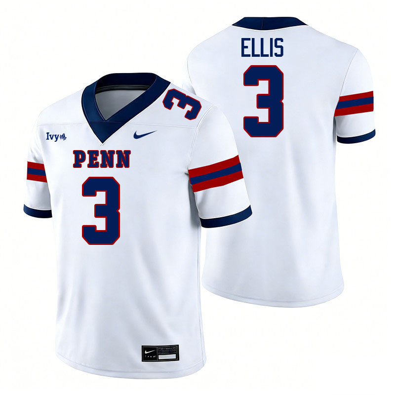 Pennsylvania Quakers #3 Davis Ellis College Football Jerseys,Uniforms Stitched-White